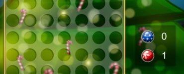 Skærmbillede fra Fantastic 4 In A Row Free på Windows, der viser det klassiske fire-på-stribe-spil med grøn spilleplade, runde brikker og turbaseret gameplay mod computeren.