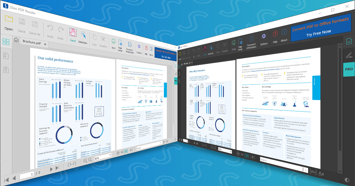 Last ned Slim PDF Reader gratis. Et raskt og kompakt PDF-program for Windows, Mac og Linux uten reklamer eller unødvendige funksjoner. Perfekt for jobb og studier.