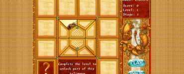 Skærmbillede fra testen af 10 Talismans, der viser det gyldne spillebræt, talisman-fragmentet i midten og klassisk orientalsk UI med spillets Play- og Back-knapper.