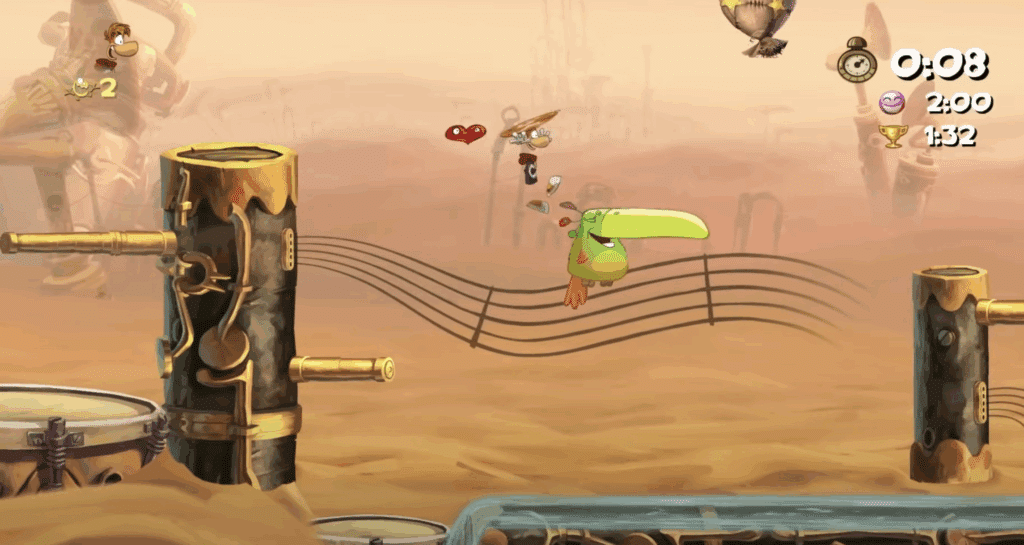 Der er fyldt med action i dette screenshot fra Rayman Origins.