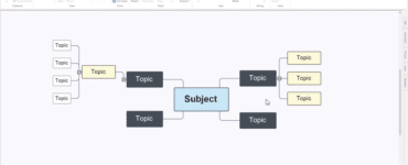 MindView med mindmap-visning åben på Windows, hvor emner og underemner organiseres visuelt omkring et centralt emne