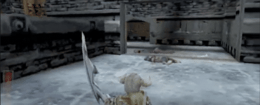 Gameplay fra Rune Halls of Valhalla, hvor en vikingekriger med sværd kæmper mod fjender i en isdækket hal inspireret af nordisk mytologi