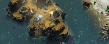 Isometrisk kort fra Might & Magic Heroes med helte, magiske bygninger og taktisk slagmark omgivet af hav i et klassisk fantasy-strategispil