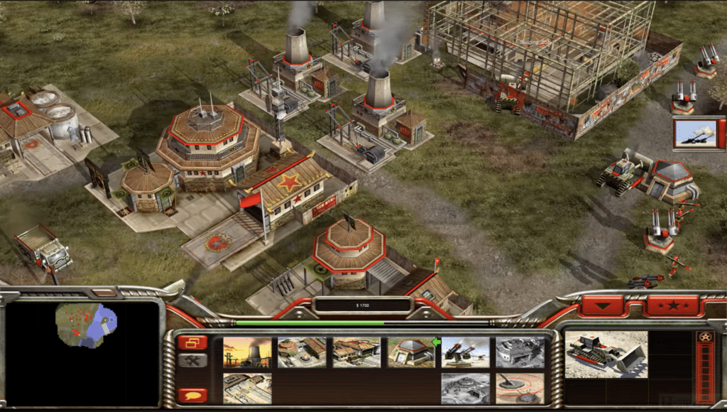 Command & Conquer Generals basebygging med kinesiske bygninger, kraftverk og militære enheter