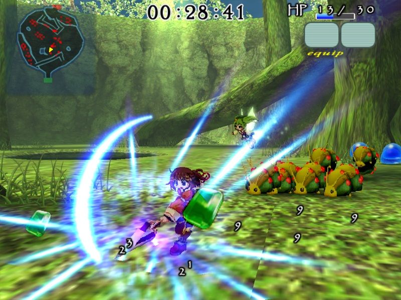 Gameplay aus Chantelise: A Tale of Two Sisters mit magischen Kämpfen gegen Gegner in einem japanischen Action-RPG