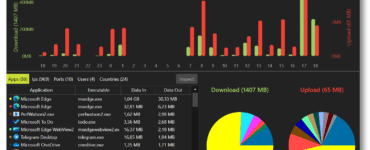 NetLimiter viser detaljeret oversigt over download og upload pr. program under Download.dk’s test på Windows