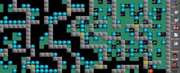 Gameplay-skærmbillede fra WinPlex, et klassisk Supaplex-remake med labyrinter, diamanter og logiske puslespil