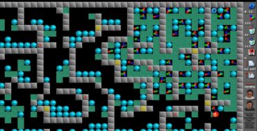 Gameplay-skærmbillede fra WinPlex, et klassisk Supaplex-remake med labyrinter, diamanter og logiske puslespil