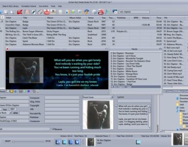 Zortam MP3 Media Studio med musikbibliotek, ID3-tag redigering og albumcovers vist under test på Windows