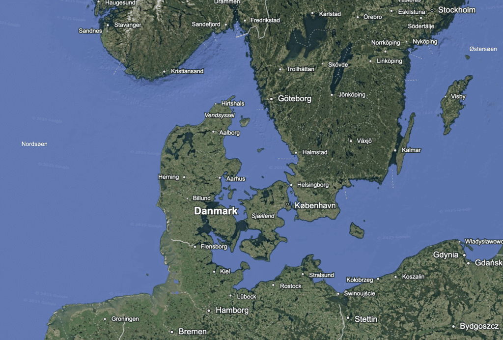 Hier zoomen wir auf Skandinavien mit Dänemark im Zentrum.
