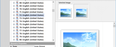 Resource Tuner viser ikonredigering i en EXE-fil med forhåndsvisning af billeder og sprogstrenge i Windows 11.
