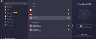 CyberGhost VPN-programmet med favoritservere, streamingservere og hurtig forbindelse til USA.