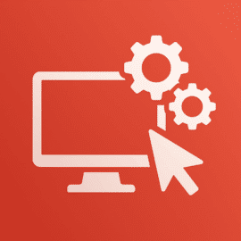 Flad digital illustration af en Windows-computer med gearikon og driver-opdateringssymbol, der visuelt repræsenterer opdatering af drivere med Driver Booster.