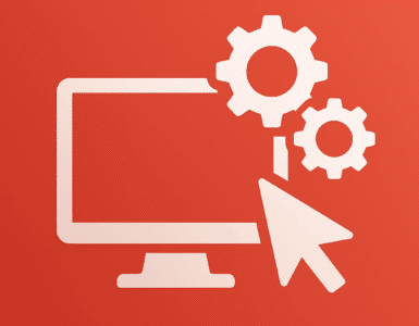 Flad digital illustration af en Windows-computer med gearikon og driver-opdateringssymbol, der visuelt repræsenterer opdatering af drivere med Driver Booster.