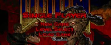 Doom II single player startskærm med klassisk retro grafik og dæmoner