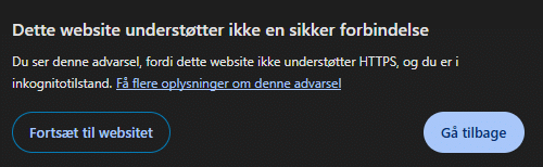Google Chrome warnt vor unsicherer Verbindung, wenn eine Website HTTPS nicht unterstützt.