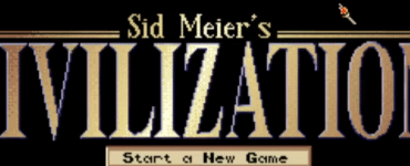 Skærmbillede fra vores test af Sid Meier’s Civilization (1991) med spillets titelskærm/logo og menuvalget “Start a New Game”.