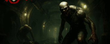 Et dystert screenshot-inspireret billede fra Afterfall: Insanity. Vi ser en kloakgang med grønligt lys fra væglamper, hvor en blodig mutant i kæder kravler truende mod kameraet. I baggrunden ses endnu en mutant over et lig, mens tunnelen strækker sig ind i mørket.