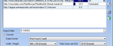 VideoGet-programmet i Windows, der downloader og konverterer videoer fra YouTube og andre websites med statusoversigt og konverteringsindstillinger.