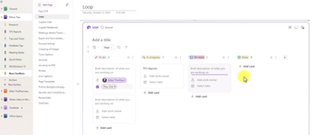 Microsoft OneNote med Loop-komponent til projektstyring og organisering af opgaver.