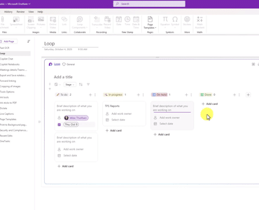 Microsoft OneNote med Loop-komponent til projektstyring og organisering af opgaver.