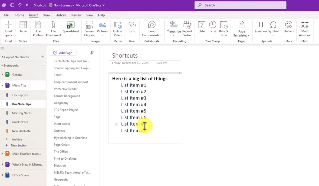 Microsoft OneNote unter Windows 11 mit Notizbüchern, Seiten und Schnellzugriffen in der Benutzeroberfläche.