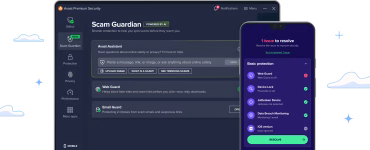 Avast Premium Security antivirus interface på Windows med aktiv beskyttelse