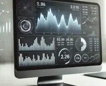 Stock Desktop Widget. Det viser en moderne aktiemarkeds-widget med realtidskurser og et finansielt tema.