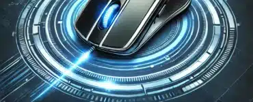 En moderne og stilren illustration af et auto clicker-program, hvor en digital musemarkør klikker hurtigt med en glødende effekt. Baggrunden har en blå og sort high-tech stil, der symboliserer automation og præcision. Teksten 'Auto Clicker' er fremhævet i et professionelt, iøjnefaldende design.