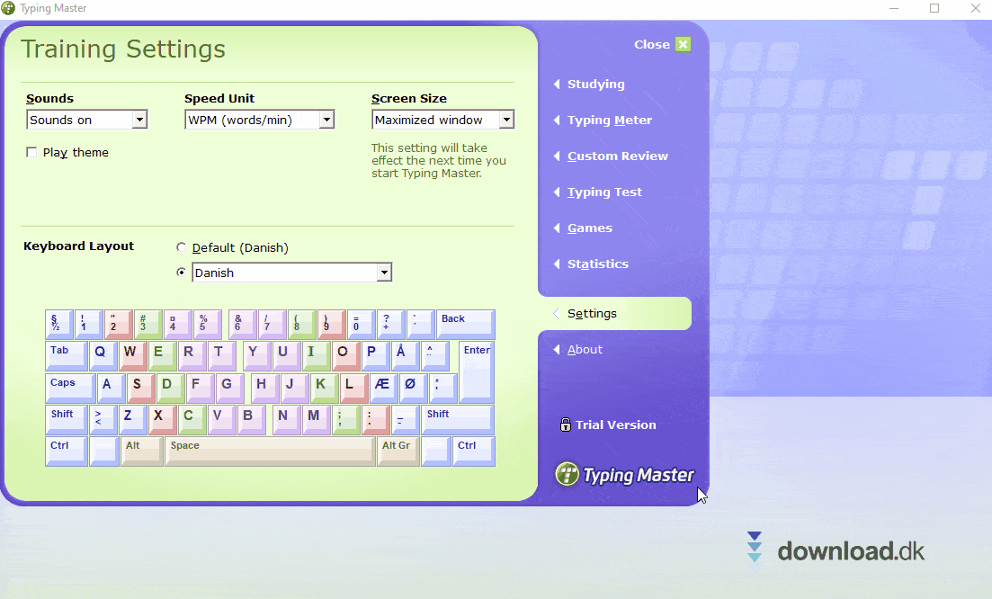 Tilpas dine skriveøvelser med personlige træningsmoduler med Typing Master.