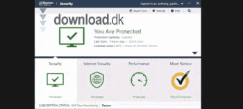 Hovedvinduet i Norton 360. GIF-animasjon fra vår test.