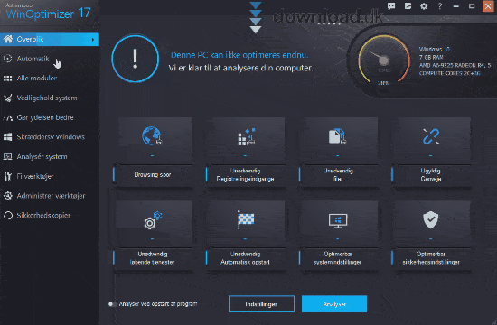 Download WinOptimizer Free og gør gratis WIndows hurtigere.