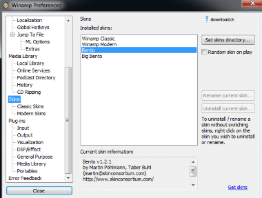Oversigt over indstillingerne i WinAmp. Du kan få det lige som du har lyst til.