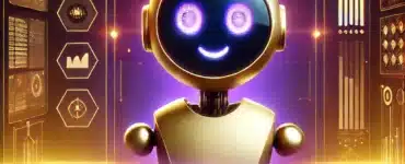 Et stilfuldt og moderne topbillede for Candy AI, der viser en engagerende AI-drevet virtuel partneroplevelse. Baggrunden har en futuristisk digital grænseflade med varme gyldne og lilla nuancer, der adskiller den fra lignende AI-platforme. AI-karakteren ser venlig og interaktiv ud, hvilket understreger intelligent samtale og selskab i et sofistikeret og indbydende design.