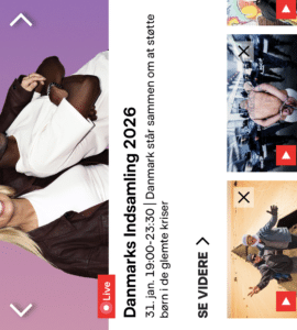 DR TV (DRTV) appens forside på mobil med live-indhold og programoversigt
