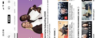 DR TV (DRTV) appens forside på mobil med live-indhold og programoversigt