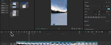 CapCut på PC med vertikal video i redigeringsvisning, hvor klip opdeles og justeres i tidslinjen til sociale medier