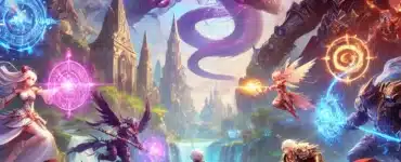 Episk fantasy-kamp fra AFK Journey med helte, der bruger magiske evner mod mytiske væsener i en farverig RPG-verden.