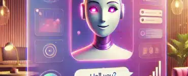 En indbydende og moderne AI-assistent designet til social og romantisk kommunikation. Brugerfladen har varme farver som bløde lilla, pink og blå nuancer, der skaber en hyggelig og engagerende stemning. AI’en præsenteres abstrakt som en venlig, menneskelignende hjælper, der guider brugeren i at skrive den perfekte besked. Fokus er på følelsesmæssig forbindelse frem for teknologi.