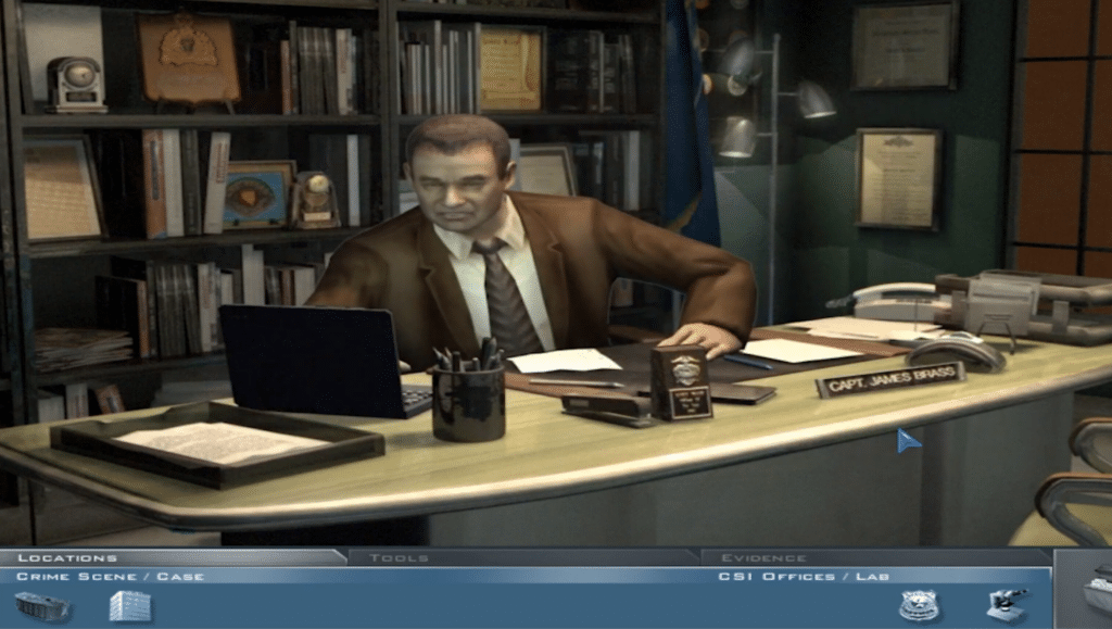 CSI Crime Scene Investigation – conversation in the CSI office with Captain James Brass during our playtest