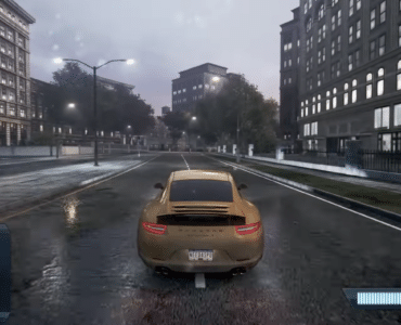 Need for Speed: Most Wanted fra 2012 med Porsche på regnvåd vej i Fairhaven.