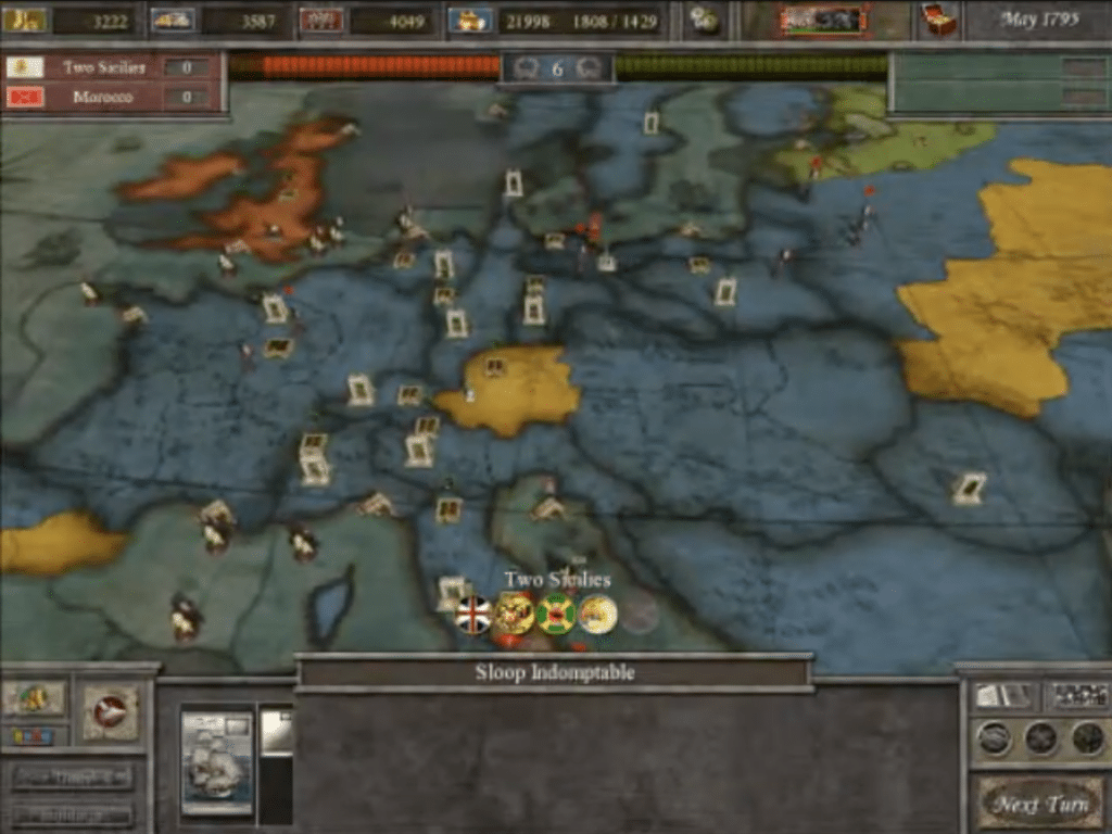 Imperial Glory: Kampagnenkarte mit Flotteneinheiten, Truppenbewegungen und strategischer Kontrolle über Europa und Nordafrika.