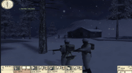 Screenshot fra Hidden & Dangerous 2, hvor to soldater bevæger sig gennem et sneklædt område under en natmission.