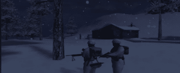Screenshot fra Hidden & Dangerous 2, hvor to soldater bevæger sig gennem et sneklædt område under en natmission.