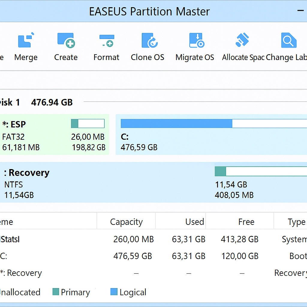 Last ned EASEUS Partition Master – gratis verktøy for partisjonering, gjenoppretting og diskkloning. Kompatibelt med Windows 10 og 11. Brukervennlig og kraftig.