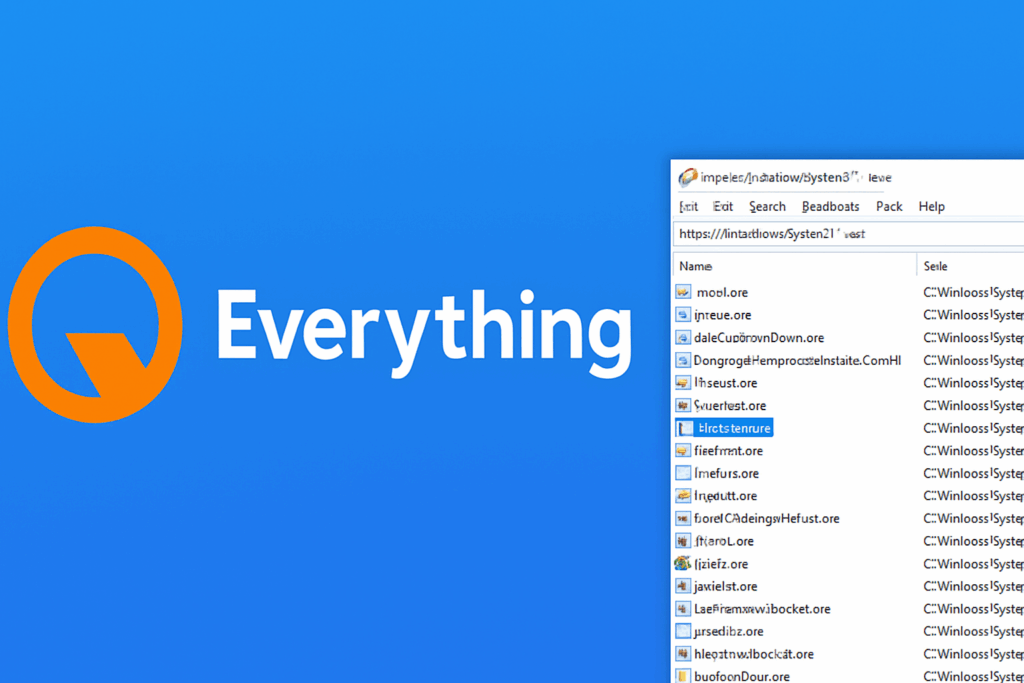 Skærmbillede af Everything-programmet, der viser en lynhurtig søgning på filer i Windows med et minimalistisk og overskueligt brugerinterface.