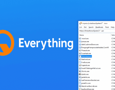 Skærmbillede af Everything-programmet, der viser en lynhurtig søgning på filer i Windows med et minimalistisk og overskueligt brugerinterface.