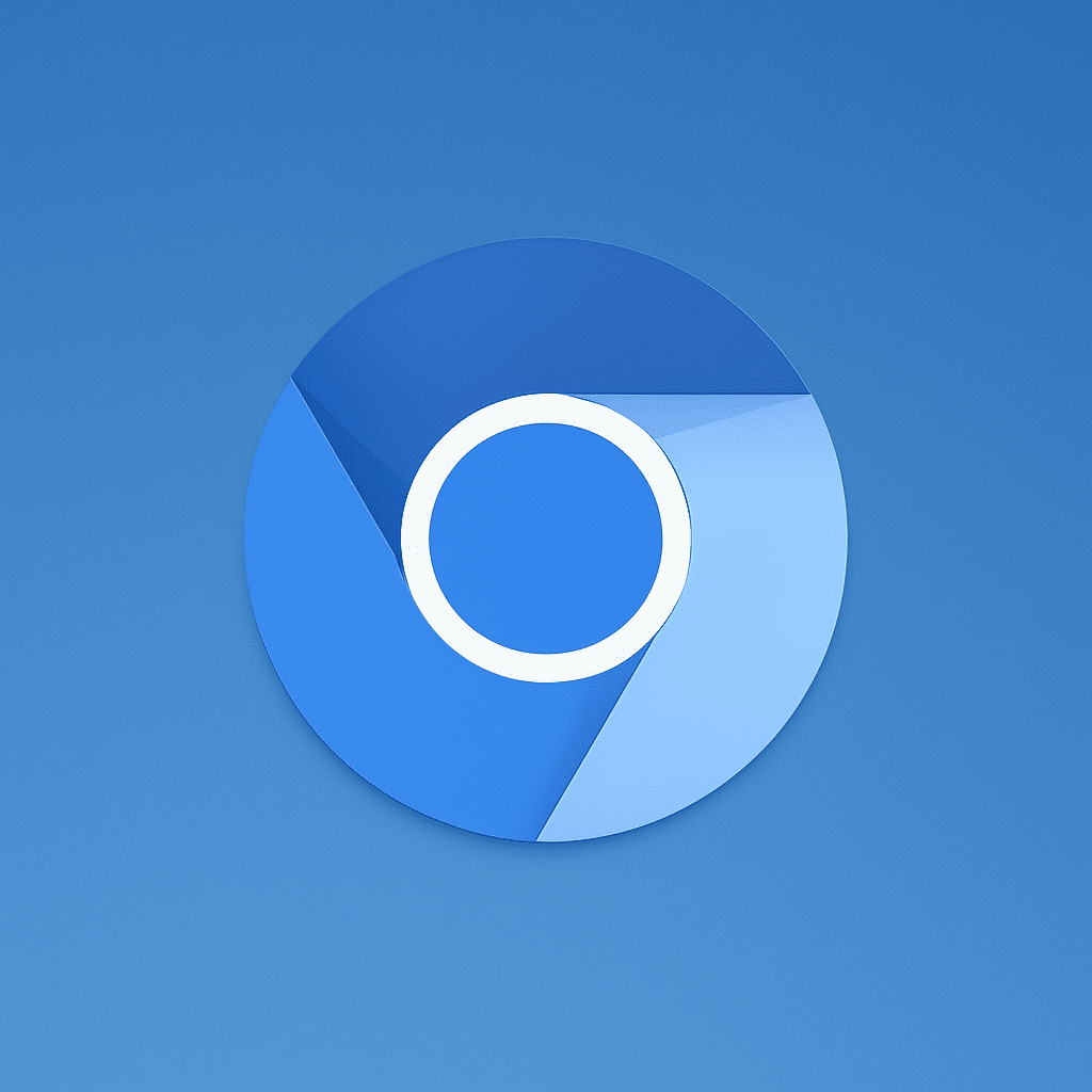 Brugerflade fra Chromium-browseren med åbne faner og minimalistisk design, set på en moderne computer med blålig farvetone i baggrunden.