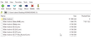 7-Zip filhåndtering under test på Windows 11, hvor et 7z-arkiv med spilfiler vises og inspiceres direkte i programmet
