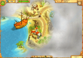 Kortoversigt i Island Tribe 2 med landsby, skib og stier mellem øens områder